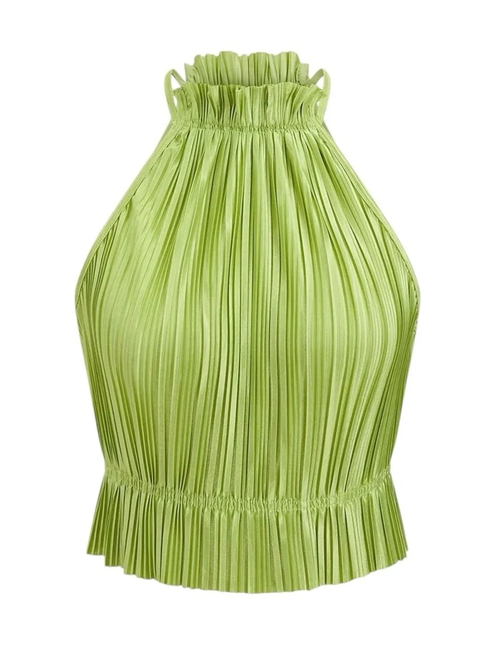 Commense Set Lime Green Pleated Crop Top & Pants Medium NWT Chartreuse - Picture 3 of 13